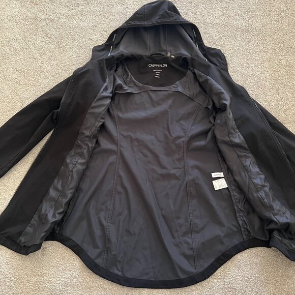 Calvin Klein Water Resistant Black Hooded Trench Overcoat Womens L - Picture 5 of 10
